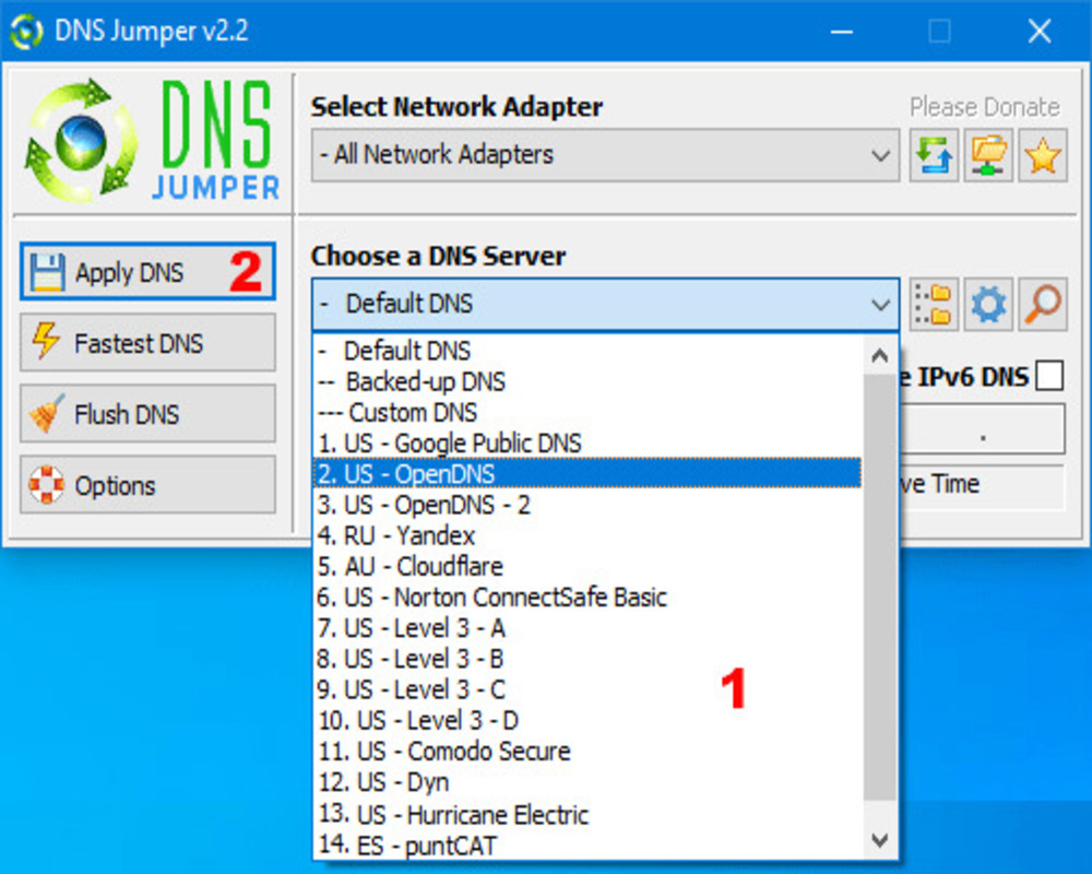 Phần mềm Fake IP DNS DNS Jumper